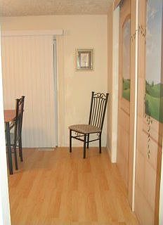 kitchen entry w/ custom murals and laminate flooring