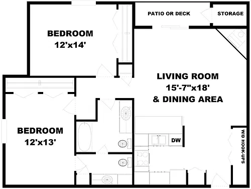 Floor plan 2 Bed 1.5 Bath A