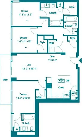 Three Bedroom Three Bath (1523 SF) Three Bedroom Three Bath (1523 SF)