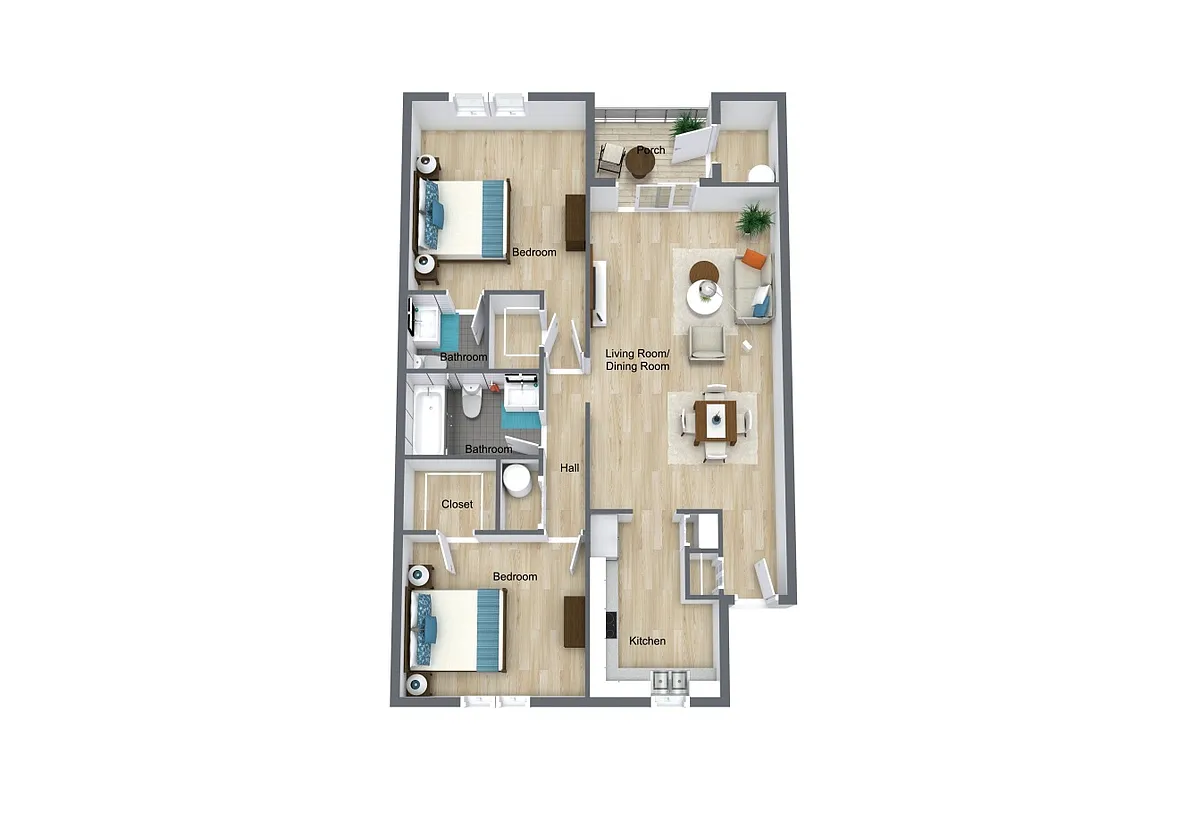 Floor plan 2 Bedroom, 1.5 Bathroom Renovated