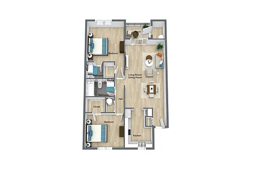 Floor plan 2 Bedroom, 1.5 Bathroom Renovated