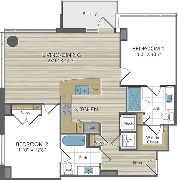 Floor plan 2 Bed 2 Bath Medium