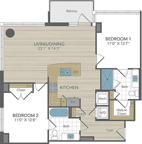 Floor plan 2 Bed 2 Bath Med Pent Hse