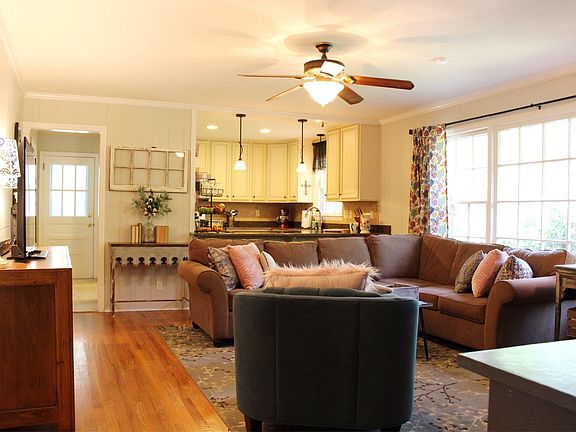 Overview of open family room and kitchen