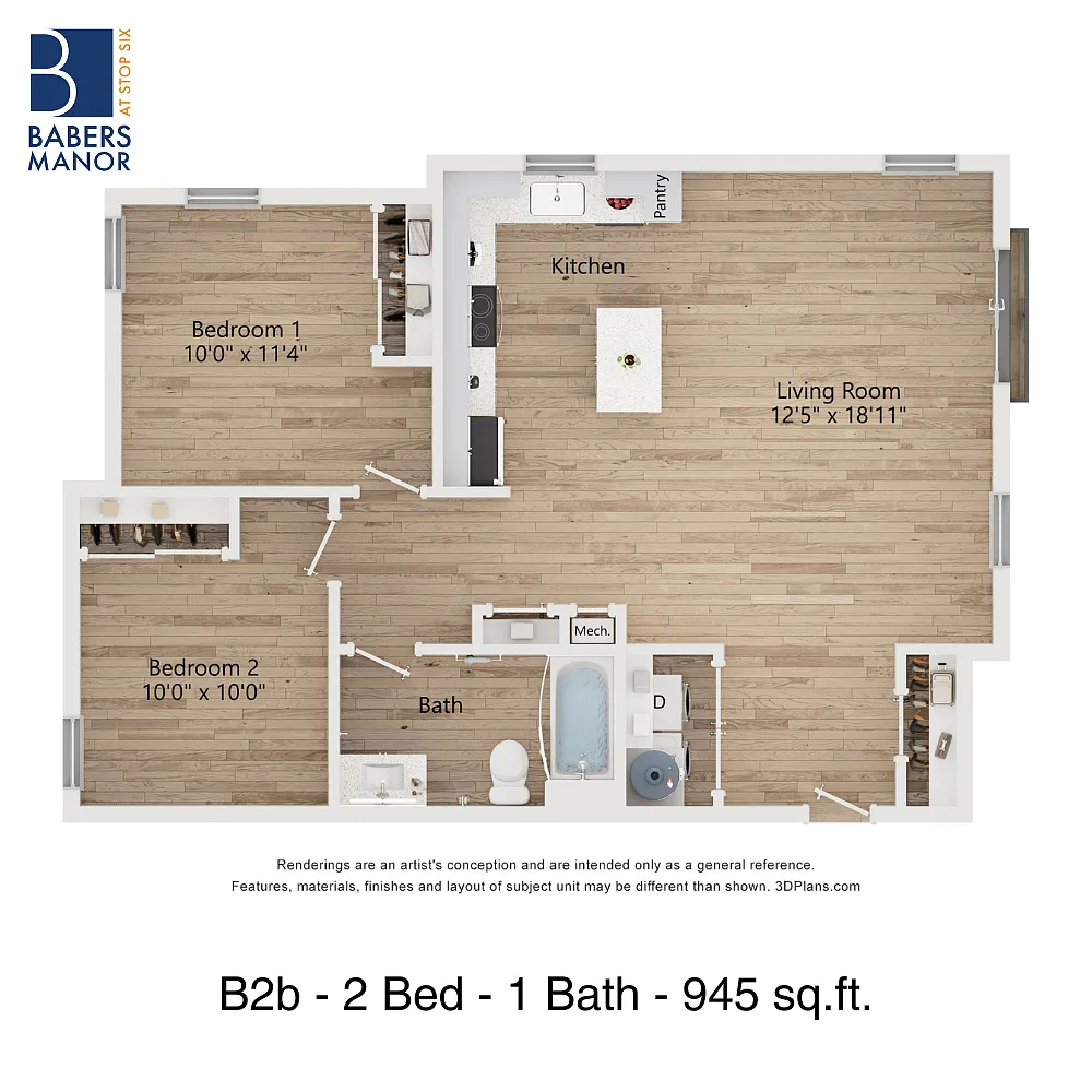 Floor plan B2b | 2 Bed | 1 Bath