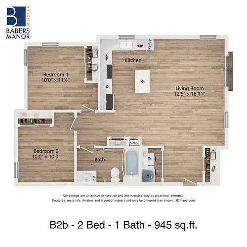 Floor plan B2b | 2 Bed | 1 Bath