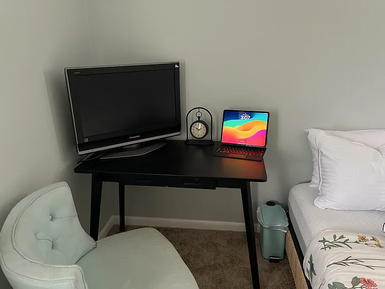 Full Desk - comes with 20 inch monitor, side table with additional power outlets for work