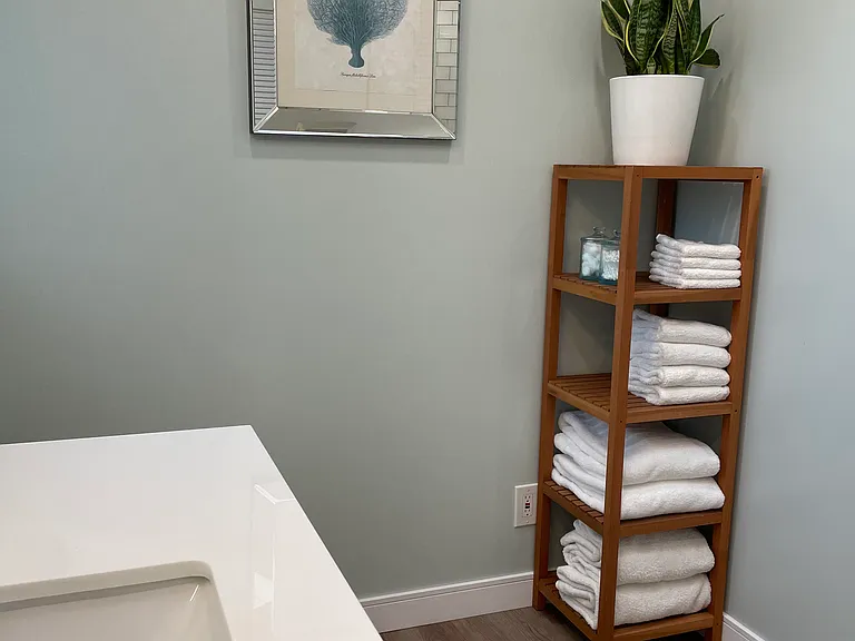 Bathroom towels and storage.