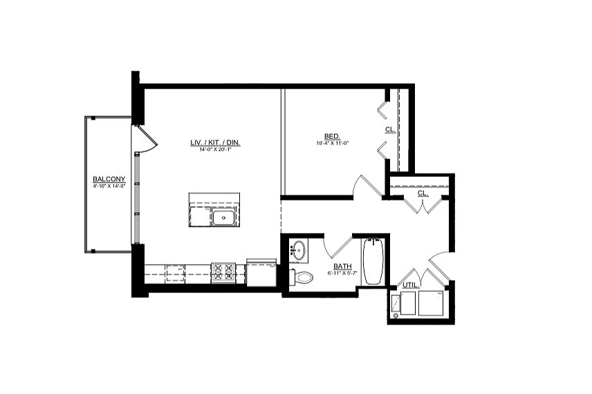 Floor plan 1 bed 1 bath