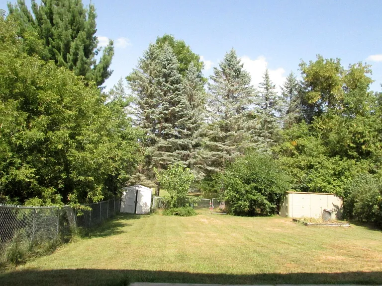 View of back yard from living room window