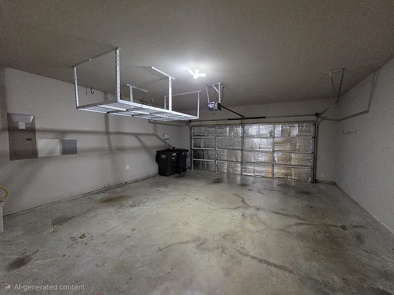 Insulated garage door, storage rack, ev charger