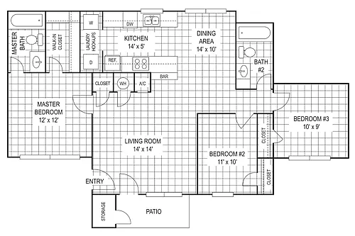 Floor plan 3 Bed, 2 Bath