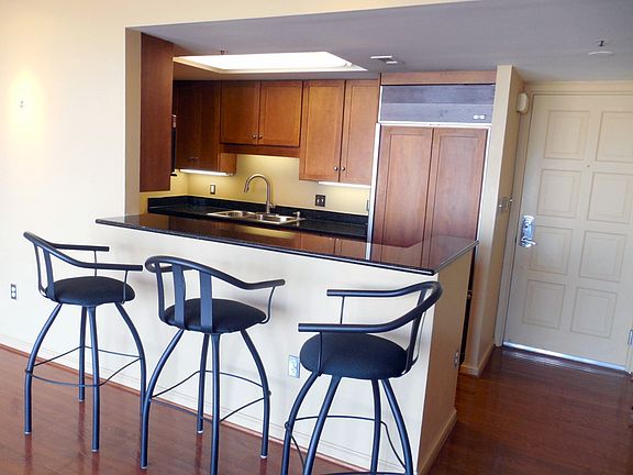 View of kitchen from eat in area