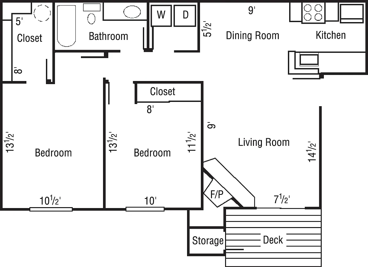 Floor plan 2 Bedroom 1 Bath