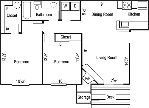 Floor plan 2 Bedroom 1 Bath