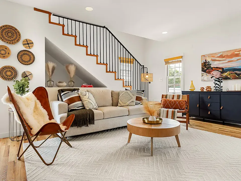 Living room and staircase to 2nd floor bedrooms