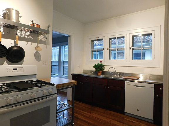 View of kitchen from back door entrance.