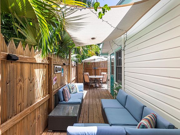 One of three outdoor sitting areas.