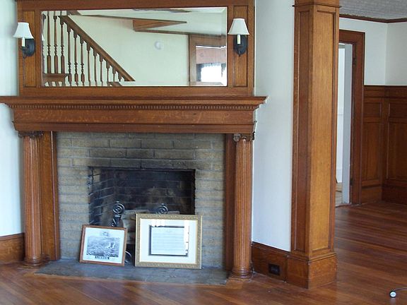 Living room fireplace - looking into Dining room