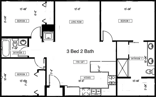 Floor plan 3 Bed 2 Bath