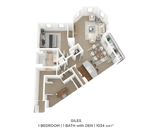 Floor plan One Bedroom w/ Den - Giles I - 1,034 sqft