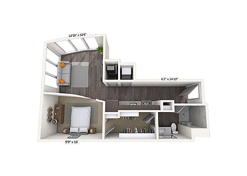 Floor plan Studio 0x1 646 SF