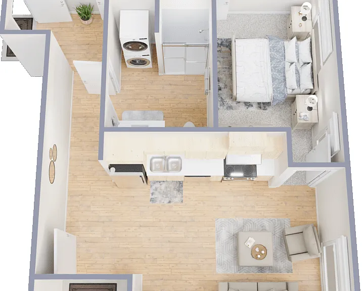 1 Bed 1 Bath Floorplan Diagram