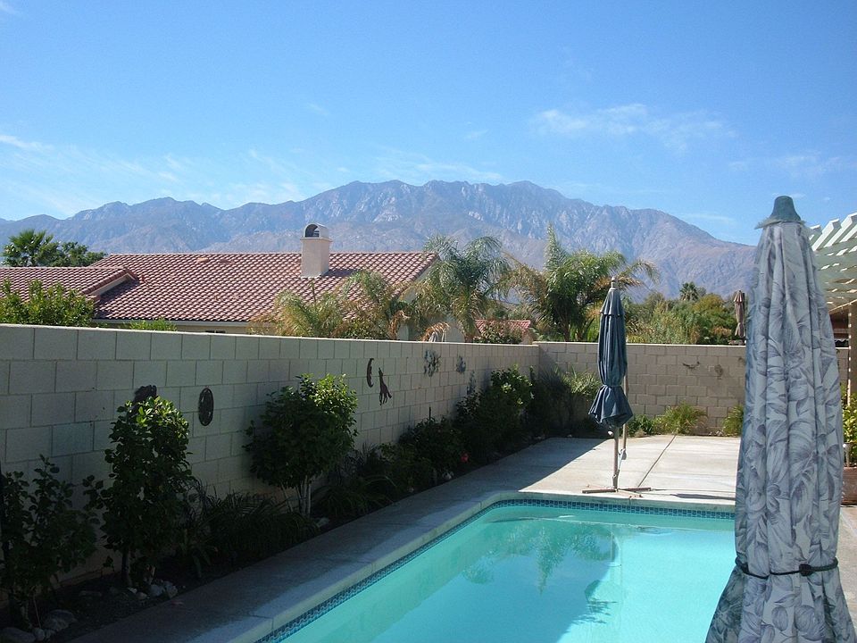 View from the spa across the pool to the mountains