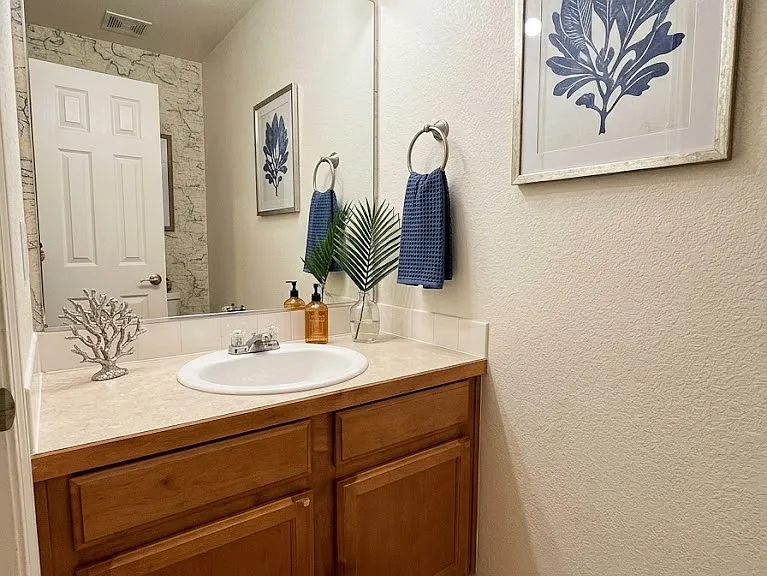 AI decorated powder room sink area.
NOTE: House is unfurnished.