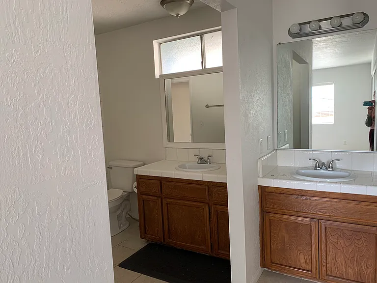 Master bathroom with two separate sink areas