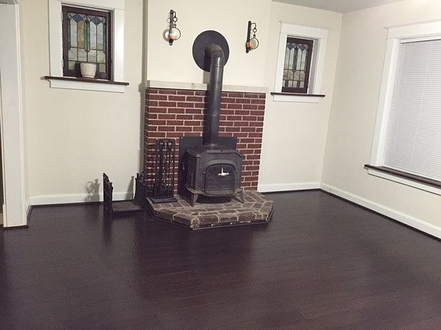 Wood burning stove in the living room