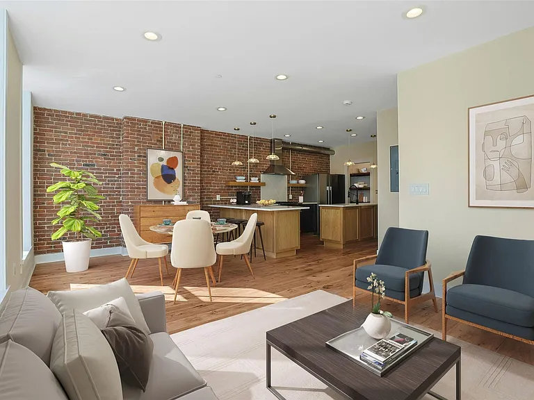 Living Room: Virtually Staged living, dining and kitchen areas.