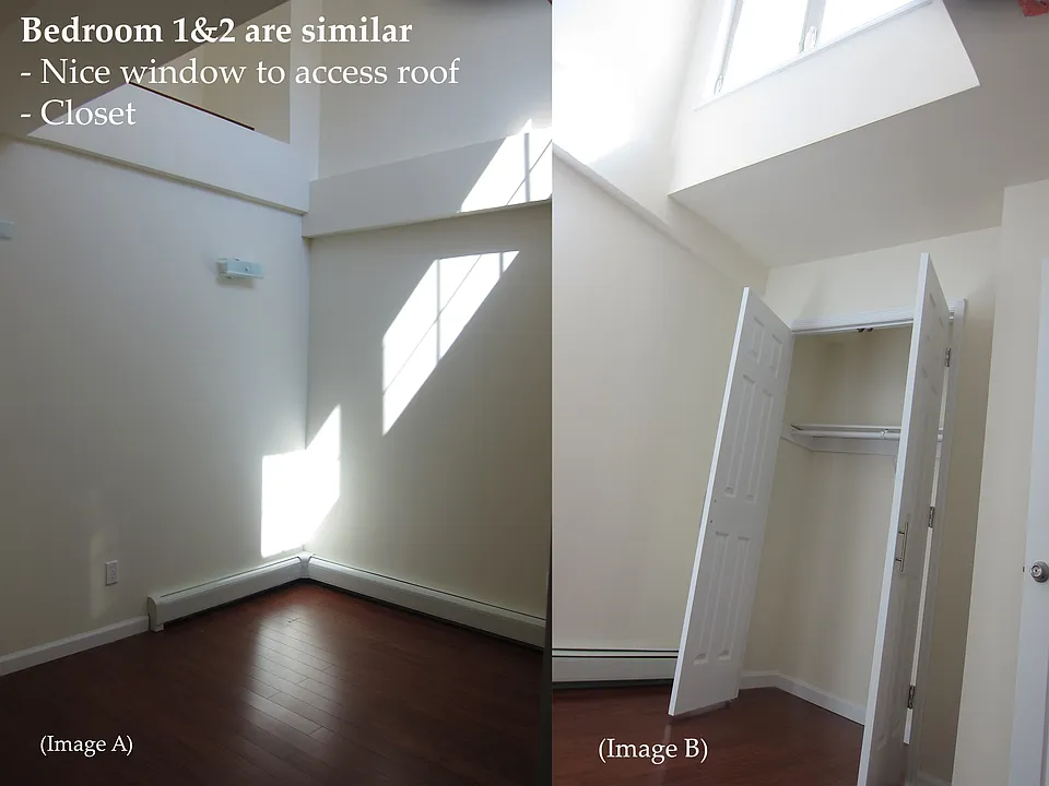 Piture taken from two angles/Shows window and storage unit -