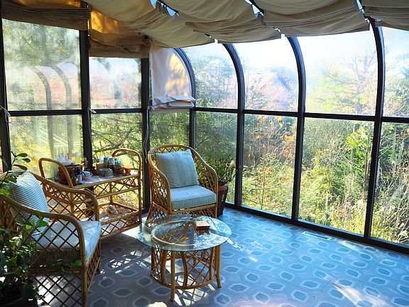 Tiled Solarium w/ Gliding Curtains