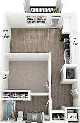 Take a closer look at the Eleanor, our 588 SF studio apartment featuring a smart open layout with a partially separated bedroom space. Take a closer look at the Eleanor, our 588 SF studio apartment featuring a smart open layout with a partially separated 