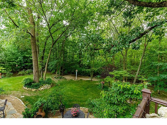 The View from the Deck of the Tree Lined Back Yard and Custom Patio