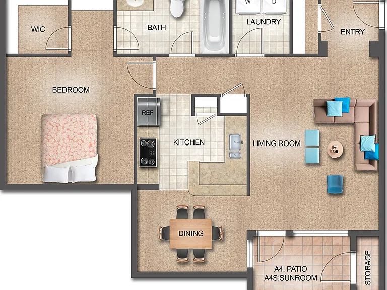 1 Bedroom - Large w/Sunroom or Patio 1 Bedroom - Large w/Sunroom or Patio