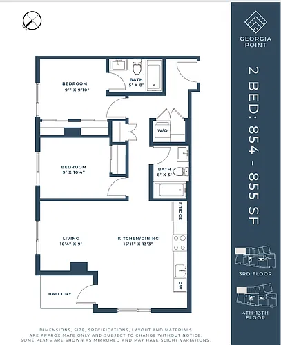Floor plan UBC 2BR+ 2BA at Georgia Point 2 Bed 2 Bath 2