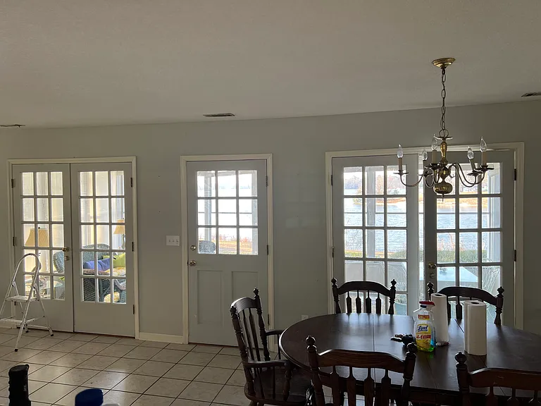 Dinning room with front porch view.