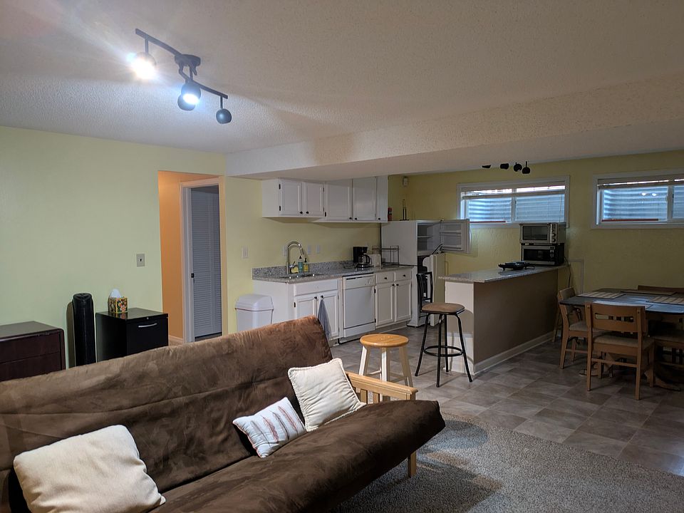 Living room, dining room and kitchen