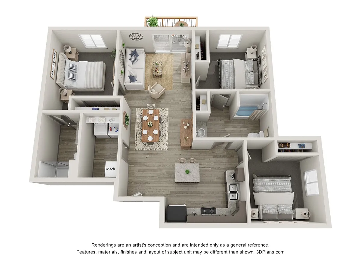 Floor plan Apartment 3 Bedroom 2 Bathroom