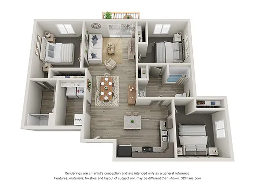 Floor plan Apartment 3 Bedroom 2 Bathroom