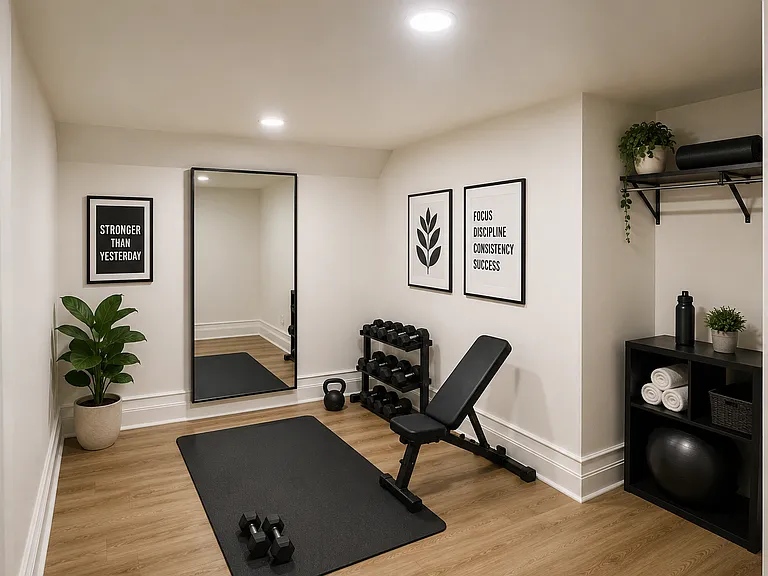 basement room 2 staged as a workout space