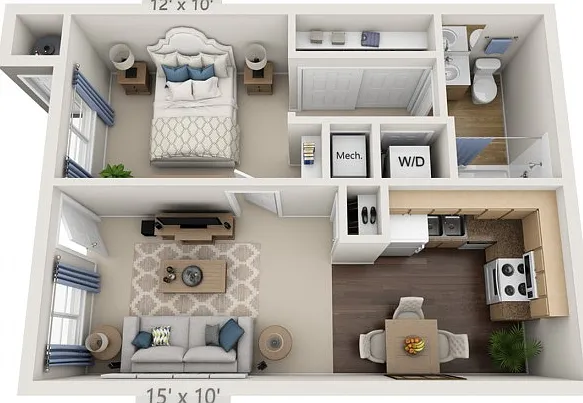 Floor plans are artist's rendering. All dimensions are approximate. Actual product and specifications may vary in dimension or detail. Not all features are available in every apartment. Prices and availability are subject to change. Floor plans are artist