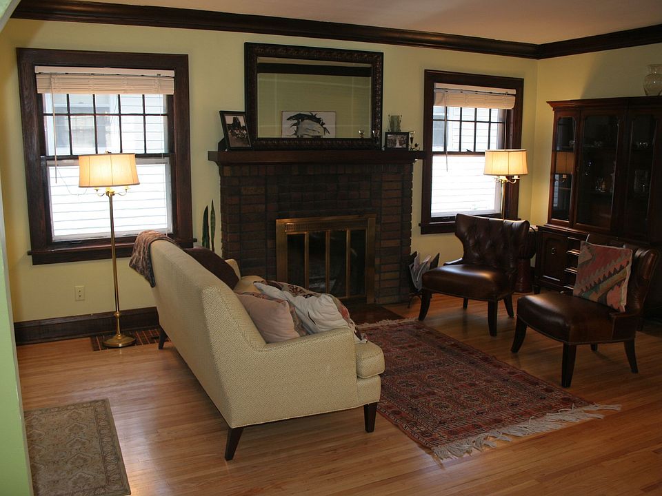Living Room, refinished floors, fireplace, large windows, newly painted