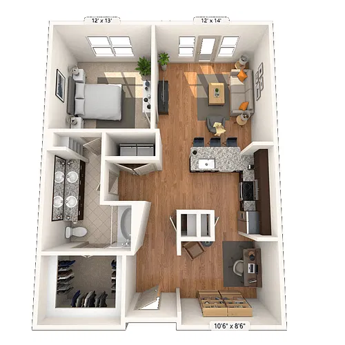 Floor plan Traditional 1x1 956-1109 SF
