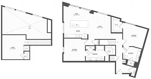 Floor plan 2 Bed/2 Bath Loft-B4L