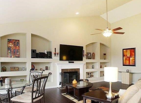 Great room with wood floor