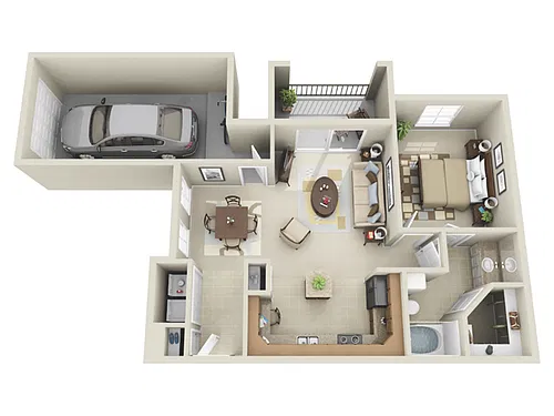 Floor plan 1 Bed, 1 Bath C (80% Income Restricted)