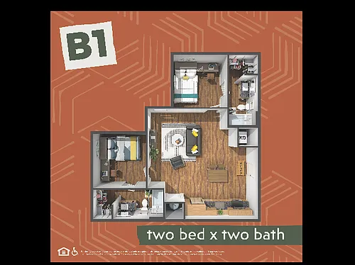 Floor plan 2BR/2BA - B1